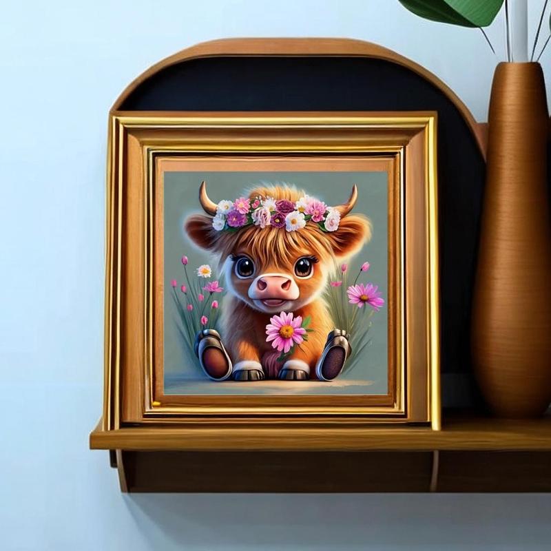 Cow Pattern DIY Diamond Art Painting Picture Without Frame, DIY 5D Diamond Arts Painting Kit, Wall Art Decor for Home Living Room Bedroom, Christmas Gift