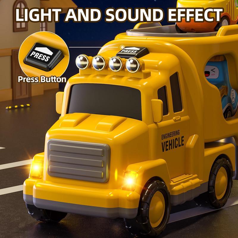 Cartoon Cute Construction Vehicle - Toy Trucks Toys Transport Vehicle Carrier Truck, Trucks Toy Sets Playset Toys Gift Toys