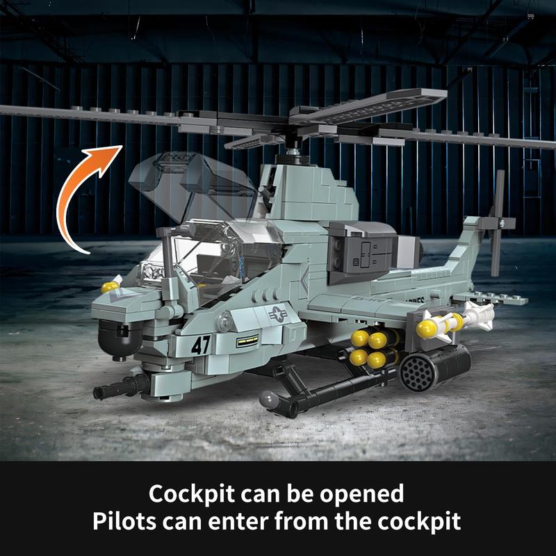 597 Pcs AH-1Z Viper Helicopter Building Set,STEM Military Army Airplane Building kit,Plane Model Collectible Home Decor,Air Force Building Block Toys