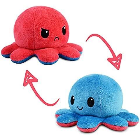 TeeTurtle - The Original Reversible Octopus Plushie - Love + Hate - Cute Sensory Fidget Stuffed Animals That Show Your Mood - Perfect for Valentine's Day! 4 inch