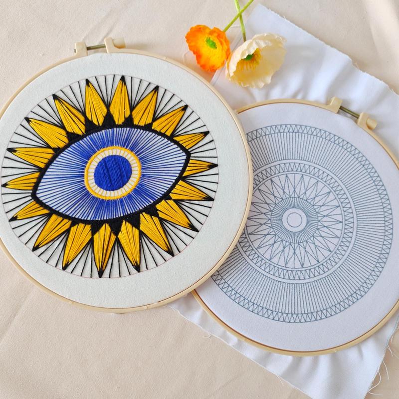 Evil Eye Pattern Embroidery Kit, 4 Counts DIY Cross Stitch Set with 2 Counts Embroidery Hoop & 1 Set DIY Craft Tool for Beginner