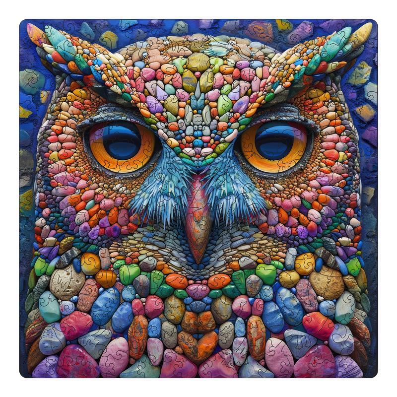 Wooden Puzzles,  Mys Aurora  Stone Owl Wooden Jigsaw Puzzles 80 200 300 500 Pieces, Unique Shaped Wooden Puzzle for Adults and Kids, Christmas Gift Family Game 9.2 x 11.2 Inch