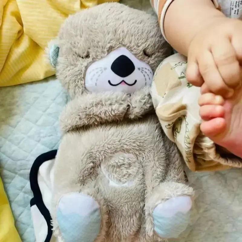 Baby Breathe Bear Soothes Baby Otter Plush Toy Children Soothing Music Sleep Companion Sound And Light Stuffed Doll Toy Gifts