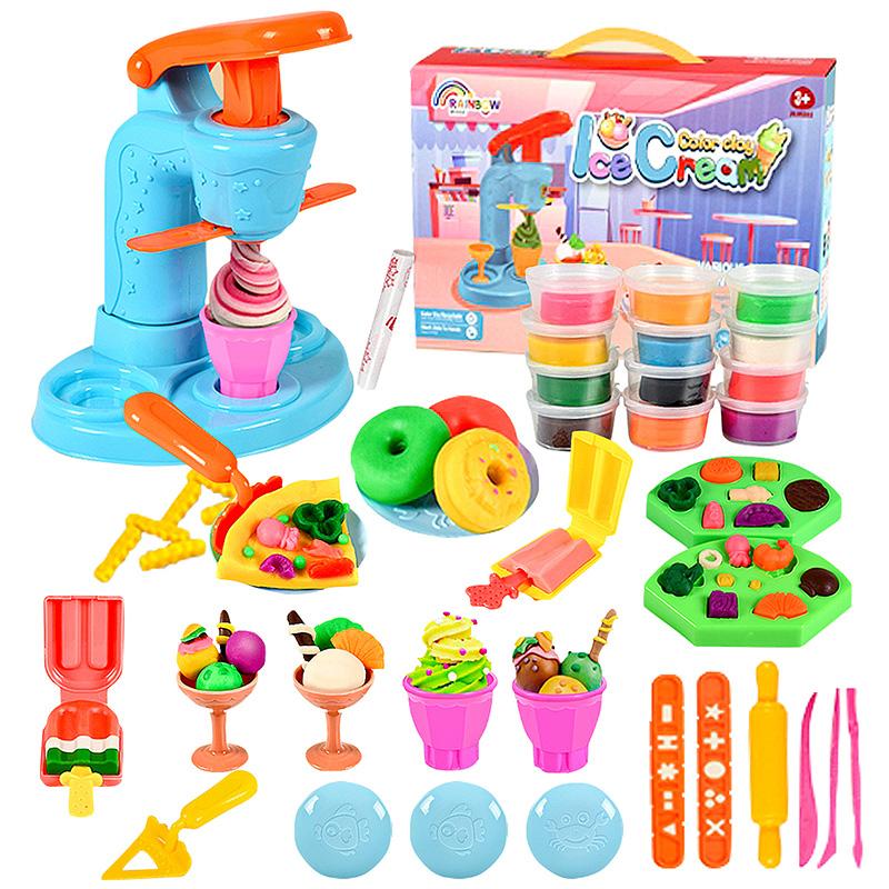 Crelloci Color Dough Set, 34 PCS Ice Cream Maker Machine Dough Tools, Kitchen Creations Educational Toy,Art&Craft Playset Gift for Kids Ultra Light air dry Play Doh Play-Doh