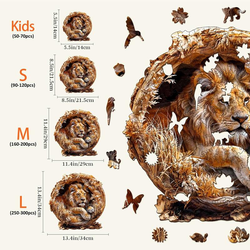 3D Lion Wooden Jigsaw Puzzle - Educational Toy for Kids and Adults 3d  wooden