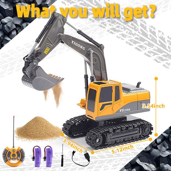 RC Excavator Remote Control Excavator Toy Full Function Construction Vehicles Toys with Shovel for Outdoor Play Sandbox Digger Toys Gifts for you