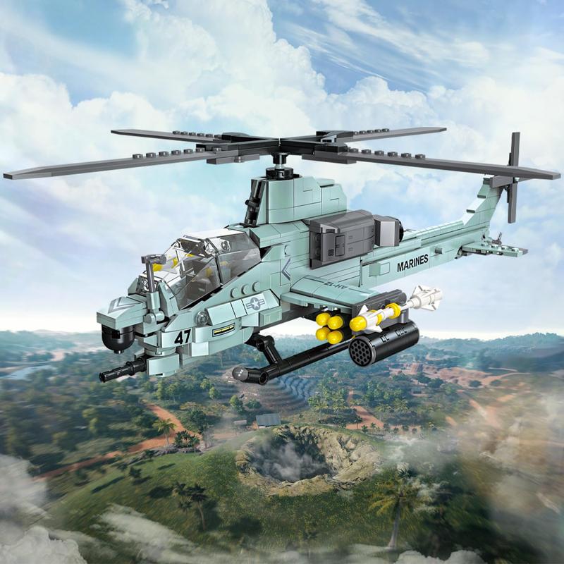 597 Pcs AH-1Z Viper Helicopter Building Set,STEM Military Army Airplane Building kit,Plane Model Collectible Home Decor,Air Force Building Block Toys