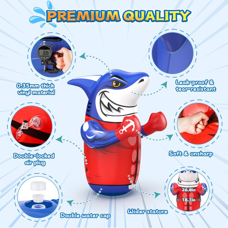 Mr. Shark Inflatable Bopper, Kids Punching Bag Toys with Bounce-Back Action, Uniquely-Designed Durable Indoor & Outdoor Toys Interactive Electronic.