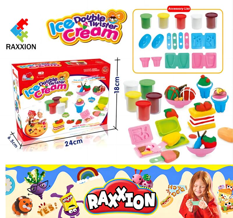 16 PCS Creative Play Dough Ice Cream Party Set - Group STEM Toy with 5 Dough Colors & 11 Tools, Perfect Christmas & Birthday Gift for Kids