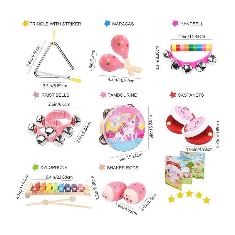 Unicorn Pattern Musical Toy with Clear Storage Bag Set, 14pcs set Funny Musical Instruments, Early Education Toy for Kids