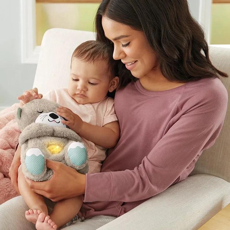 Baby Breathe Bear Soothes Baby Otter Plush Toy Children Soothing Music Sleep Companion Sound And Light Stuffed Doll Toy Gifts