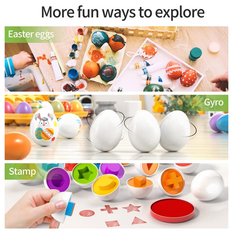 Sensory Montessori Toys Gifts -12 Toy Eggs with Eggs Holder, Color Matching Eggs Shape Sorter for