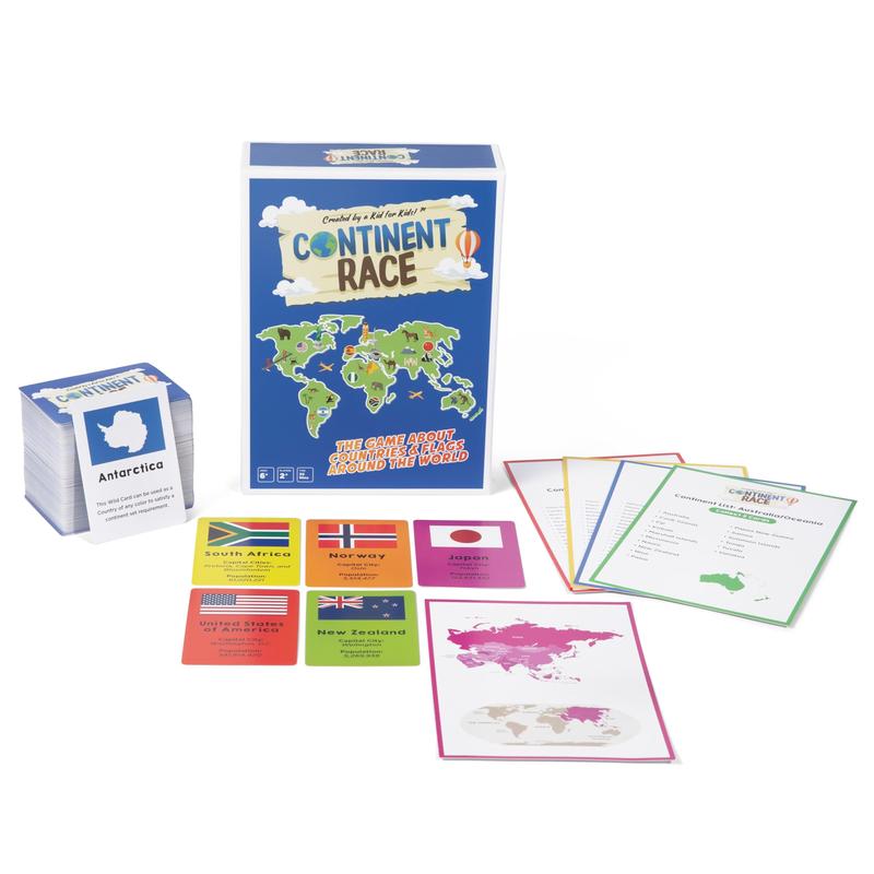 Continent Race Geography Educational Board Game for Kids, Tweens, Family, Friends, Teachers and Classrooms - Learn About Flags & Countries Around The World