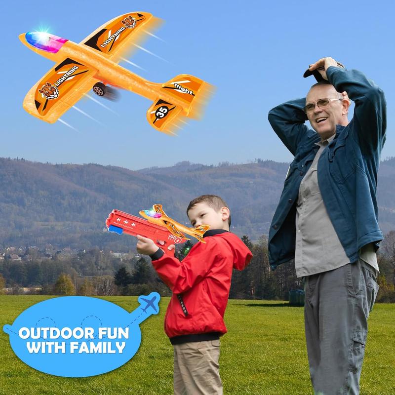 6 Pack LED Airplane Launcher Toys with 2 Launchers, 2 Flight Mode Glider Catapult Plane with Stickers, Flying Outdoor Toys for 3 4 5 6 7 8 9 10 11 12 Year Old Kids Boys Girls Birthday Gifts