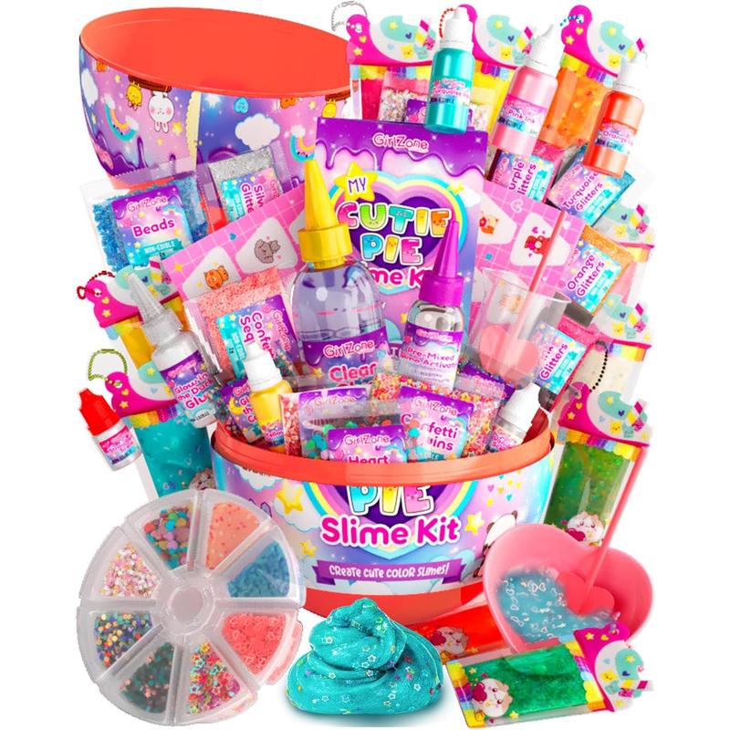 GirlZone My Cutie Pie Slime Kit, Fun Slime Making Kit for Girls to Make Butter Slime and Slime for Girls Keychains, Sensory Slime Kits for Girls, Ideal and Thanksgiving Gift for Kids