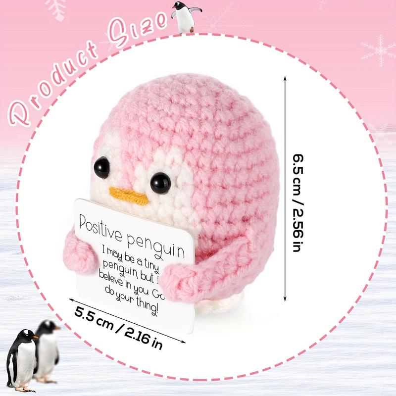 Cartoon Penguin Ornament, 1 Count Cute Positive Penguin Crochet Plushie Decor with Positive Card Design, Home Decor, Gift for Friends