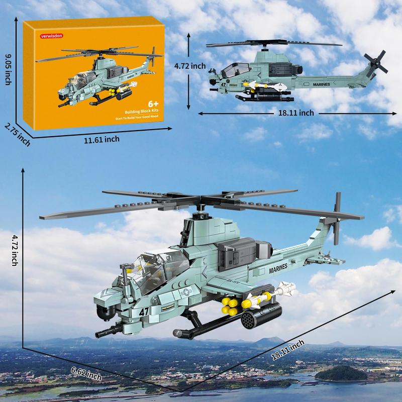 597 Pcs AH-1Z Viper Helicopter Building Set,STEM Military Army Airplane Building kit,Plane Model Collectible Home Decor,Air Force Building Block Toys