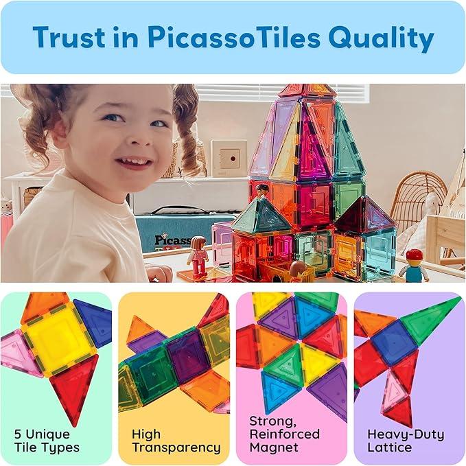 Magnetic Tiles 60pcs Kids Toys Classroom Sensory Toy for Toddlers STEM Learning Building Blocks, Montessori Pretend Play Magnet Tile Construction Stacking Block Boys Girls Ages 3+ for Gift