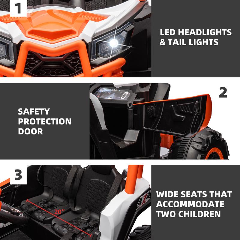 24V Ride On XXL UTV car for kid,2seater with two safety belts, Side by Side 4x4 Ride on Off-Road Truck with Parent Remote Control, Battery Powered Electric Car w High Low Speed, two safety belts.