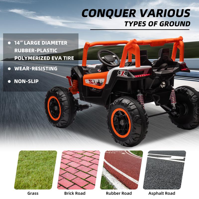 24V Ride On XXL UTV car for kid,2seater with two safety belts, Side by Side 4x4 Ride on Off-Road Truck with Parent Remote Control, Battery Powered Electric Car w High Low Speed, two safety belts.