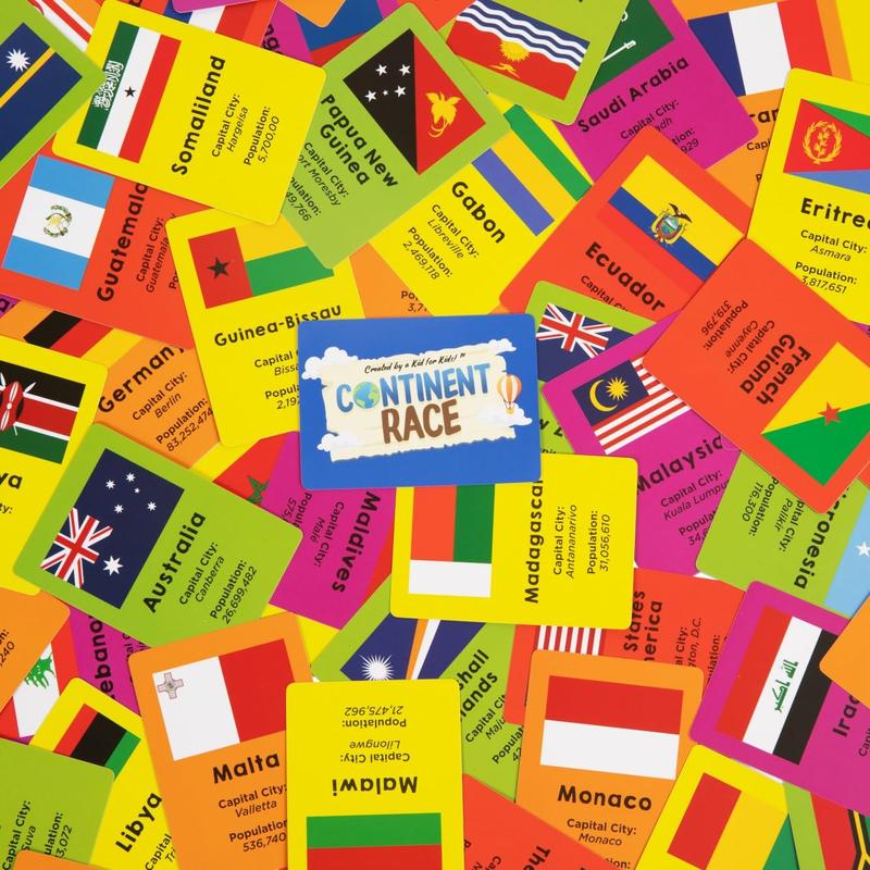 Continent Race Geography Educational Board Game for Kids, Tweens, Family, Friends, Teachers and Classrooms - Learn About Flags & Countries Around The World