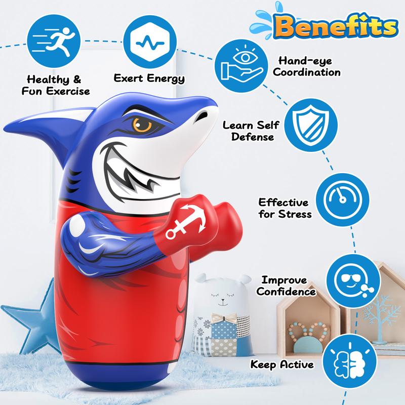 Mr. Shark Inflatable Bopper, Kids Punching Bag Toys with Bounce-Back Action, Uniquely-Designed Durable Indoor & Outdoor Toys Interactive Electronic.