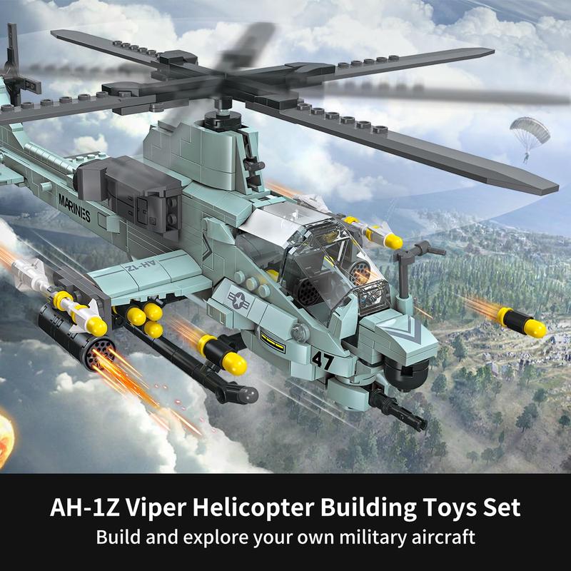 597 Pcs AH-1Z Viper Helicopter Building Set,STEM Military Army Airplane Building kit,Plane Model Collectible Home Decor,Air Force Building Block Toys