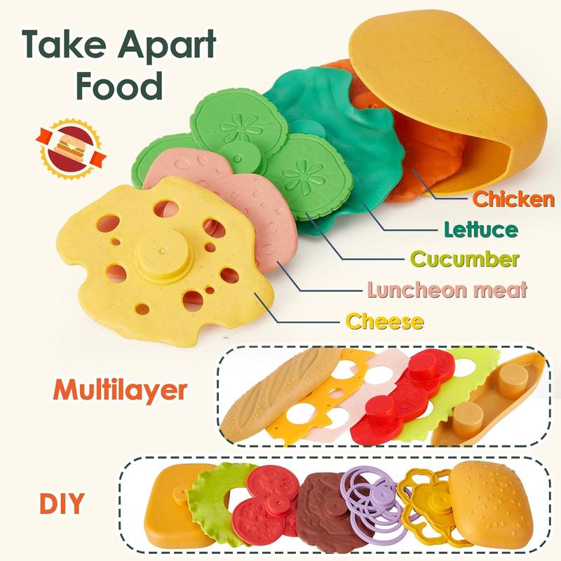 Chrismas Fast Food Play Food Toys for Kids Toddler Children Toy Kitchen Accessories Playset Plastic Toy Food Sets Pretend Play Gifts for 3 4 5+ Years Old