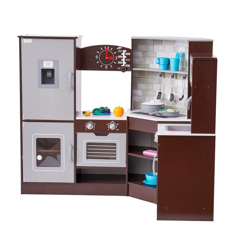 VEVOR Kitchen Playset Kids Pretend Cooking Play Toy 24 Piece Accessories Brown