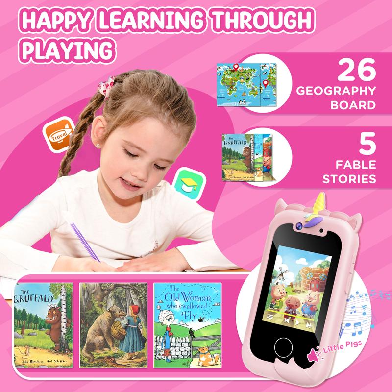 Kids Smart Phone Toy for Girls (Ages 3-10) – Real Play Cell Phone, Perfect Christmas & Birthday Gift (Pink) dual camera unicorn