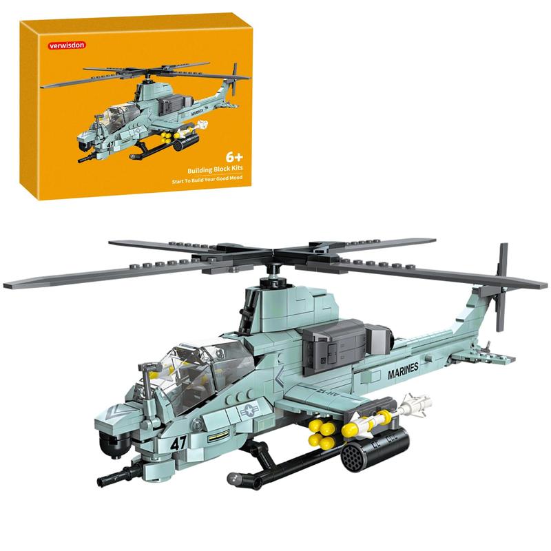 597 Pcs AH-1Z Viper Helicopter Building Set,STEM Military Army Airplane Building kit,Plane Model Collectible Home Decor,Air Force Building Block Toys