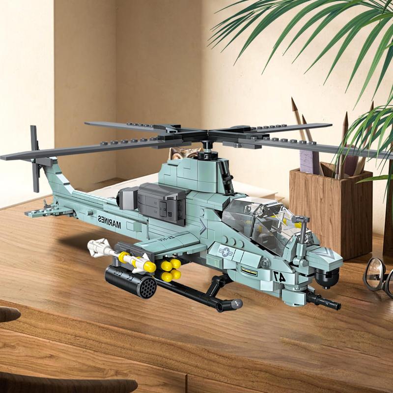 597 Pcs AH-1Z Viper Helicopter Building Set,STEM Military Army Airplane Building kit,Plane Model Collectible Home Decor,Air Force Building Block Toys