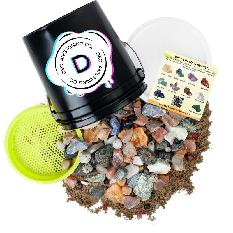 Declan's Gallon Mix Bucket - Includes Sifter, Confetti Sand, Raw Stones, and Tumbled Stones