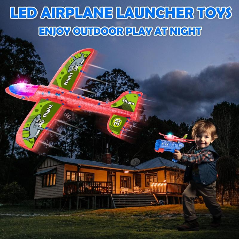 6 Pack LED Airplane Launcher Toys with 2 Launchers, 2 Flight Mode Glider Catapult Plane with Stickers, Flying Outdoor Toys for 3 4 5 6 7 8 9 10 11 12 Year Old Kids Boys Girls Birthday Gifts