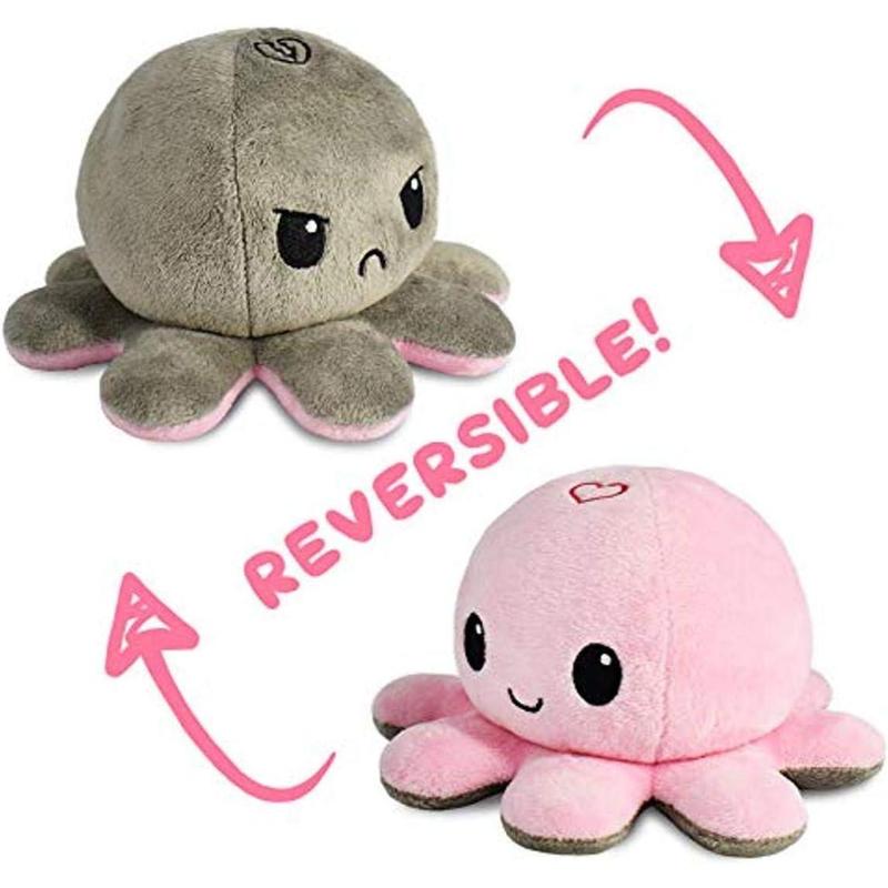 TeeTurtle - The Original Reversible Octopus Plushie - Love + Hate - Cute Sensory Fidget Stuffed Animals That Show Your Mood - Perfect for Valentine's Day! 4 inch