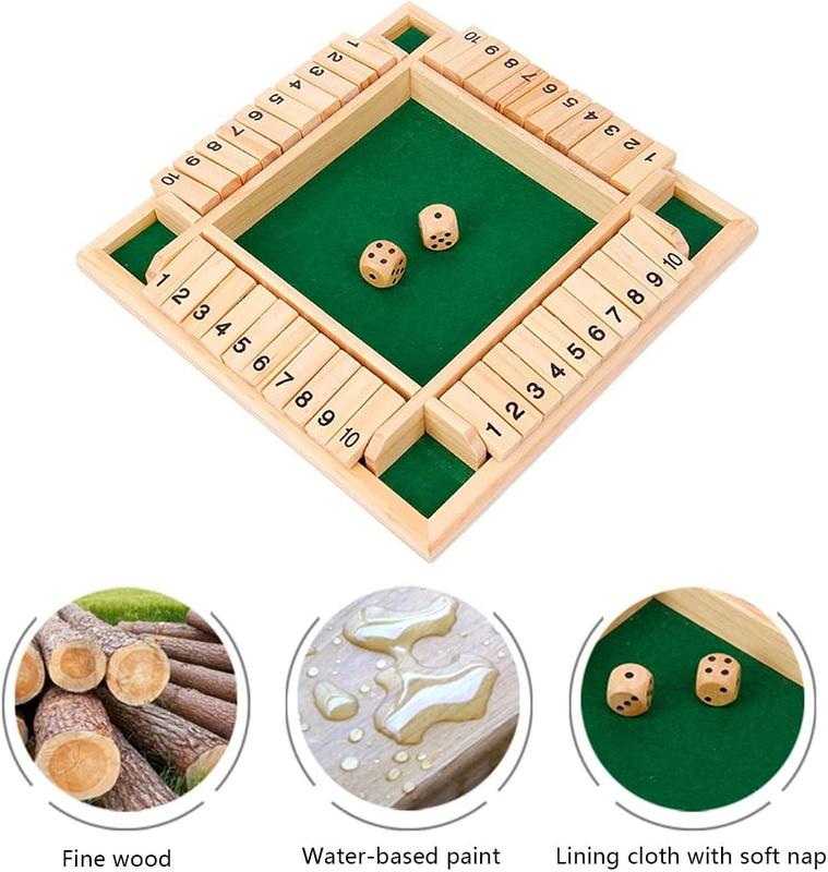 Wooden Shut The Box Game (2-4 Players) -Shut The Box Game Wooden Dice Game ,2 Dice - Wooden Board Table Math Game Amusing Addition Game for Kids & Adults, Family Wooden Board Table Math Games, Dices Classics Tabletop Version Games for Classroom,Home,Party