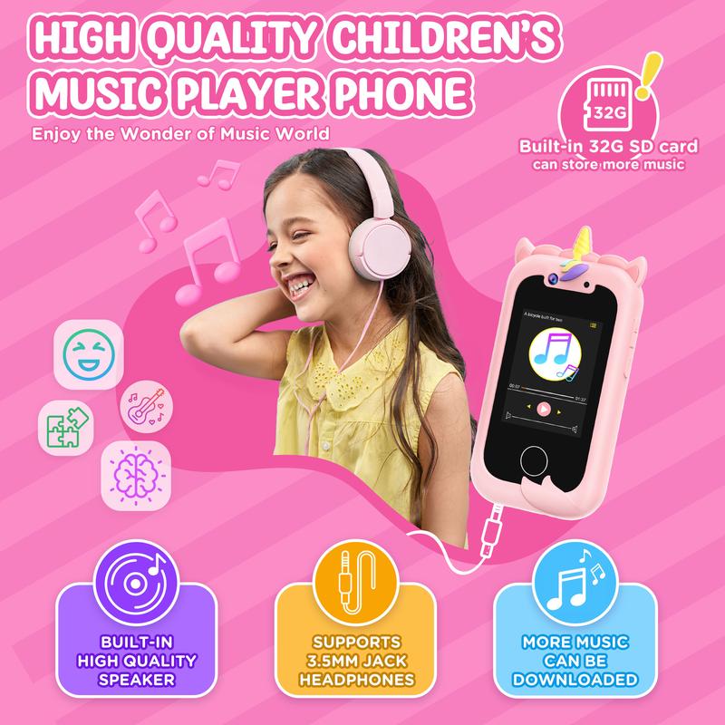 Kids Smart Phone Toy for Girls (Ages 3-10) – Real Play Cell Phone, Perfect Christmas & Birthday Gift (Pink) dual camera unicorn