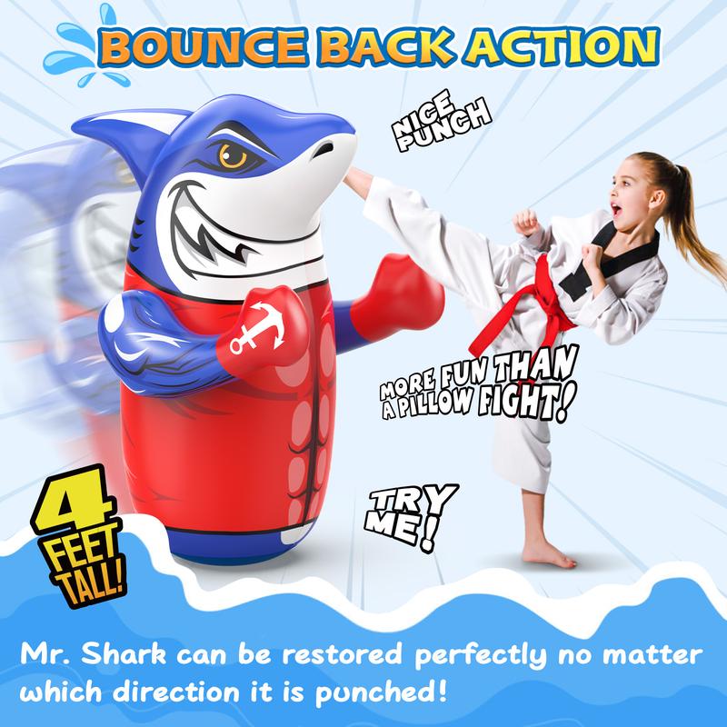 Mr. Shark Inflatable Bopper, Kids Punching Bag Toys with Bounce-Back Action, Uniquely-Designed Durable Indoor & Outdoor Toys Interactive Electronic.