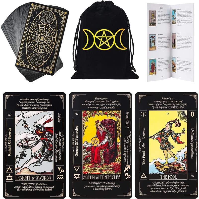 Tarot Cards with Guide Book & Linen Carry Bag, 78 Classic Original Tarot Cards Deck Fortune Telling Game with Meanings on Them for Beginners to Expert