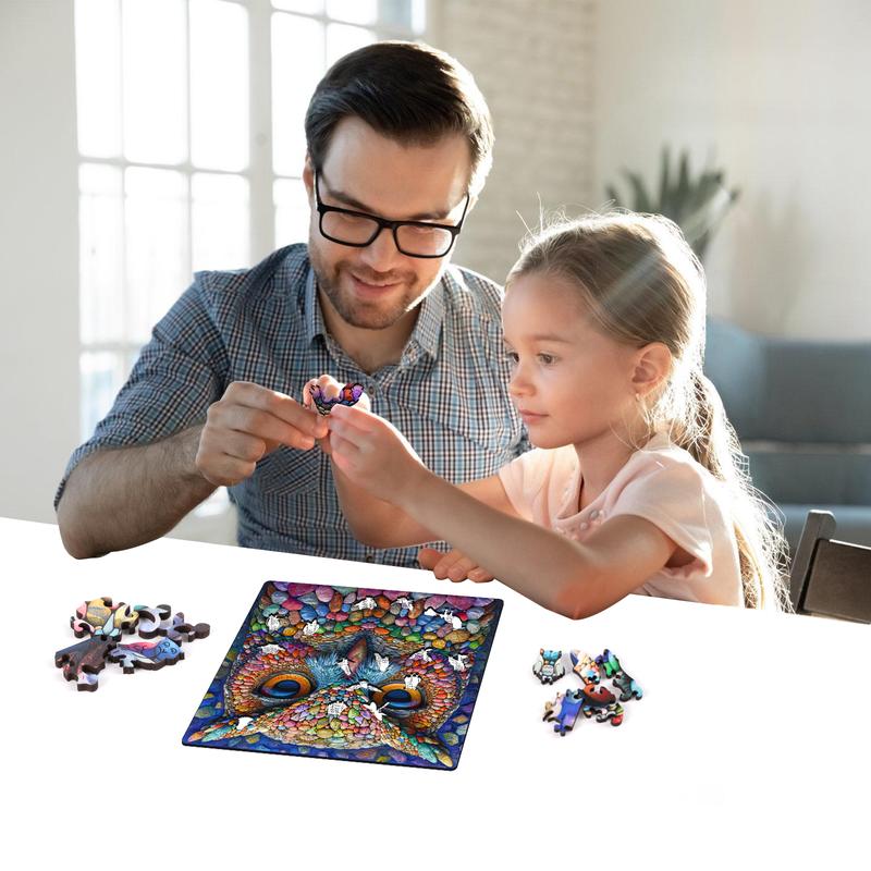 Wooden Puzzles,  Mys Aurora  Stone Owl Wooden Jigsaw Puzzles 80 200 300 500 Pieces, Unique Shaped Wooden Puzzle for Adults and Kids, Christmas Gift Family Game 9.2 x 11.2 Inch