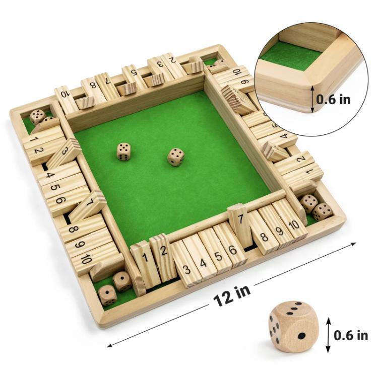 Wooden Shut The Box Game (2-4 Players) -Shut The Box Game Wooden Dice Game ,2 Dice - Wooden Board Table Math Game Amusing Addition Game for Kids & Adults, Family Wooden Board Table Math Games, Dices Classics Tabletop Version Games for Classroom,Home,Party