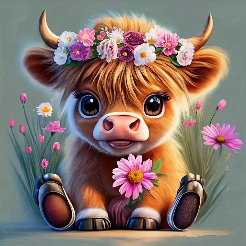 Cow Pattern DIY Diamond Art Painting Picture Without Frame, DIY 5D Diamond Arts Painting Kit, Wall Art Decor for Home Living Room Bedroom, Christmas Gift