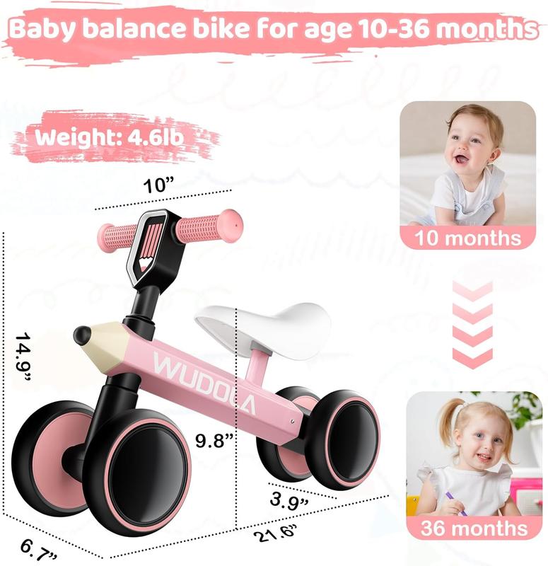 Baby Balance Bike for 1 Year Old, Birthday Gifts for Boys and Girls, No Pedal 4 Silence Wheels & Soft Seat First Bike, Baby Sports