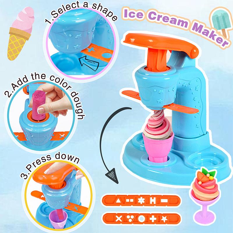 Crelloci Color Dough Set, 34 PCS Ice Cream Maker Machine Dough Tools, Kitchen Creations Educational Toy,Art&Craft Playset Gift for Kids Ultra Light air dry Play Doh Play-Doh