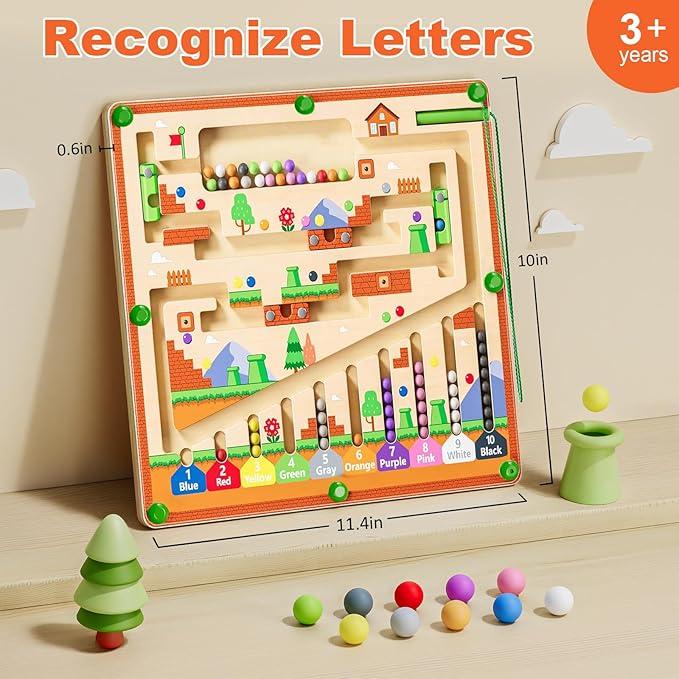 Magnetic Color and Number Maze,Wooden Magnet Balls Puzzles,Kids ​Busy Board Game,Preschool Learning Activities,Christmas & Birthday Gift for Kids. Exercise Children's Fine Motor Skill Hand-Eye Coordination, Banish Boredom