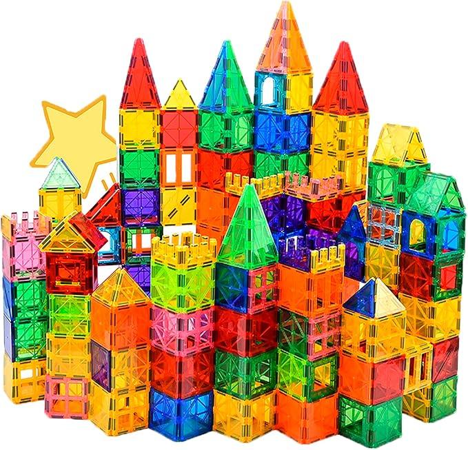 Magnetic Tiles 60pcs Kids Toys Classroom Sensory Toy for Toddlers STEM Learning Building Blocks, Montessori Pretend Play Magnet Tile Construction Stacking Block Boys Girls Ages 3+ for Gift