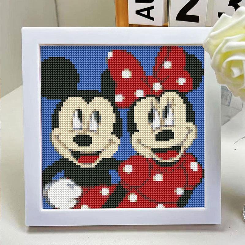 Disney Mickey Mouse and Minnie Mouse Pattern DIY Diamond Arts Colorful Painting Kit with Frame, 1 Set DIY 5D Diamond Arts Painting for Bedroom Home Wall Decor