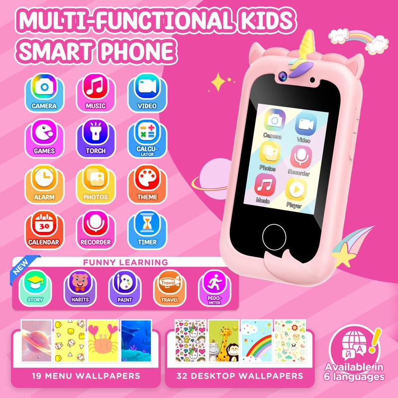 Kids Smart Phone Toy for Girls (Ages 3-10) – Real Play Cell Phone, Perfect Christmas & Birthday Gift (Pink) dual camera unicorn