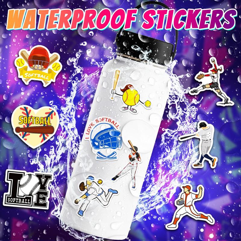 50pcs Softball Pattern Decorative Sticker, Waterproof Scrapbooking & Journal Making Material Paper, Diy Decorative Sticker For Stationery Computer Water Bottle