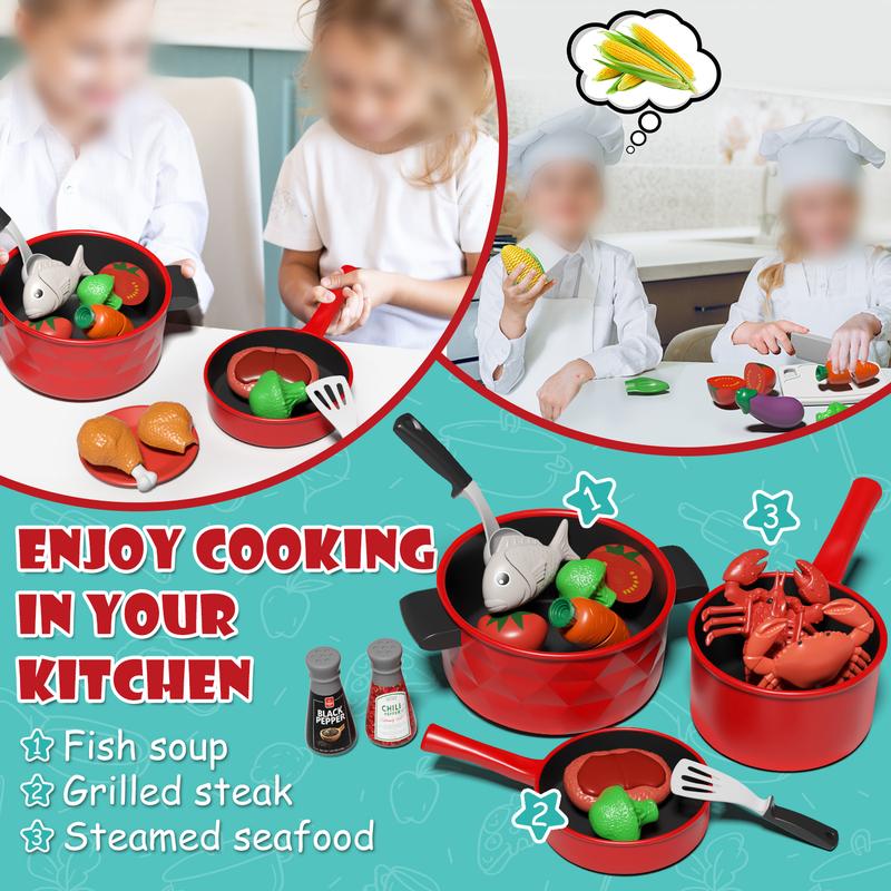 Play Kitchen Accessories for Kids, Play Food Sets for Kids，Kitchen Playset with Pots and Pans Set，Preschool Learning Education Toys，Kitchen Playset，Pretend Cooking Play, Kithchen Cooking Toy, Back to School Gifts playset